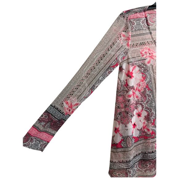 I.N.C. Womens Pink Floral Mesh Cover up Top V-Neck Handkerchief Hem Size Small - Picture 2 of 8